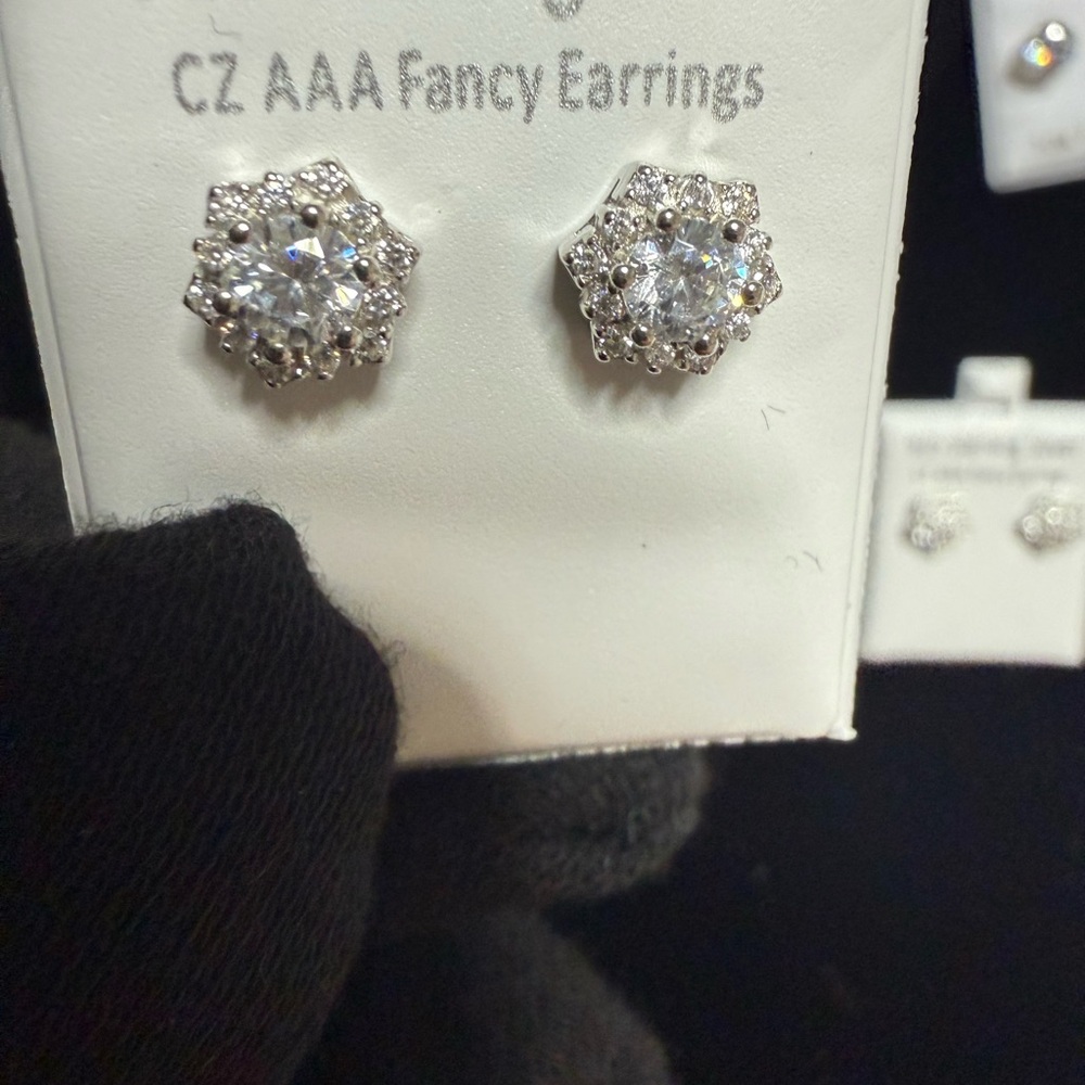 925 Sterling Silver CZ Star Burst Earrings